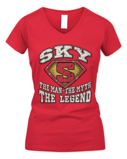 The Man The Myth The Legend Superman Graphic T-Shirt SKY M1-74 / Women's V-Neck T-Shirt / red