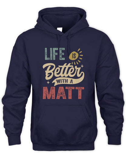 Life Is Better With a Name Personalized Retro T-Shirt MATT-48 / Unisex Hoodie / navy
