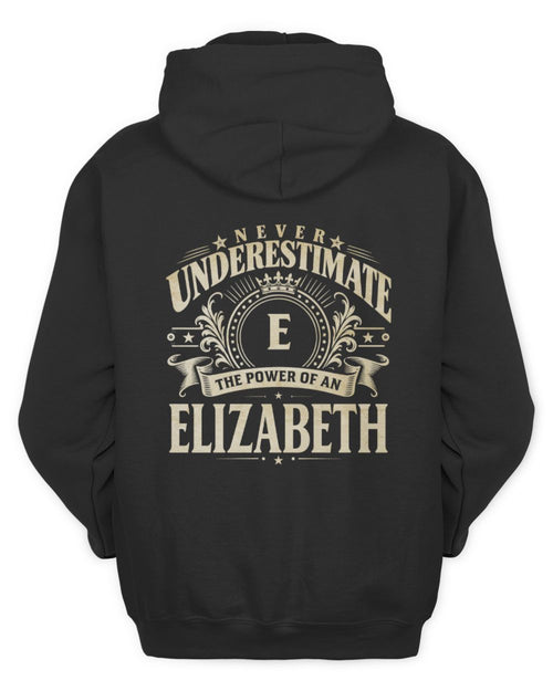 Never Underestimate Your Name Luxury Logo Shirt ELIZABETH M1-63 / Unisex Hoodie / black