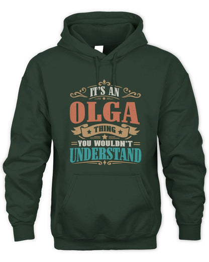 It’s a Name Thing Personalized Retro T-Shirt OLGA M1-47 / Unisex Hoodie / forest green