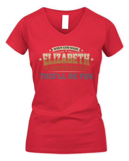 When God Made Your Name Funny Heritage T-Shirt ELIZABETH M1-80 / Women's V-Neck T-Shirt / red