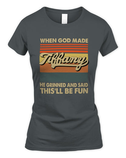 When God Made Your Name He Grinned Vintage T-Shirt TIFFANY M1-55 / Women's Standard T-Shirt / charcoal