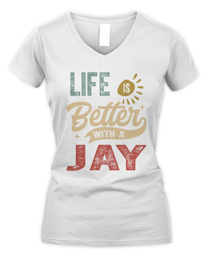 Life Is Better With a Name Personalized Retro T-Shirt JAY-48 / Women's V-Neck T-Shirt / white