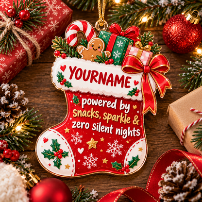 Powered By Snacks Sparkle & Zero Silent Nights - Personalized Acrylic Ornament