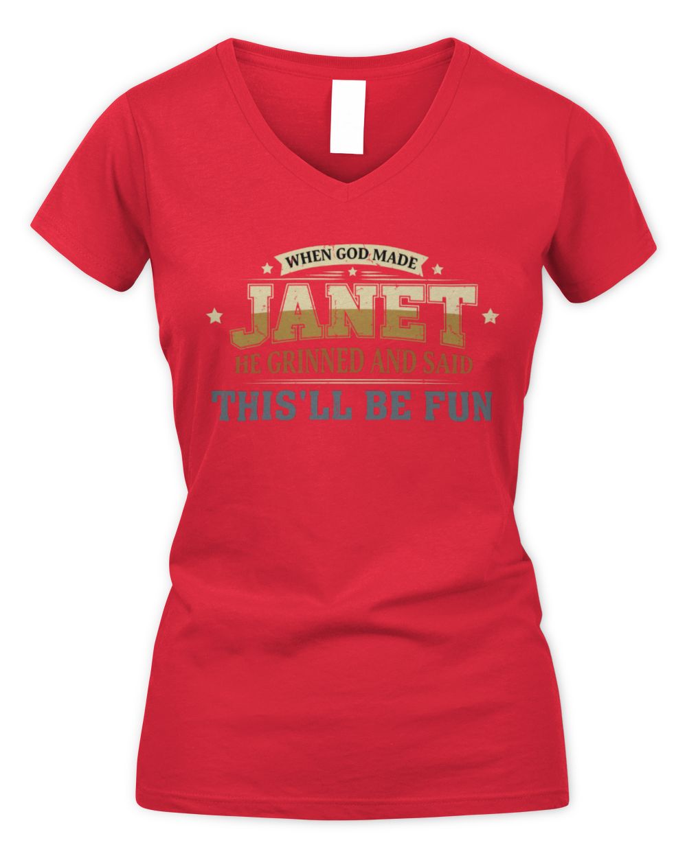 When God Made Your Name Funny Heritage T-Shirt JANET M1-80 / Women's V-Neck T-Shirt / red