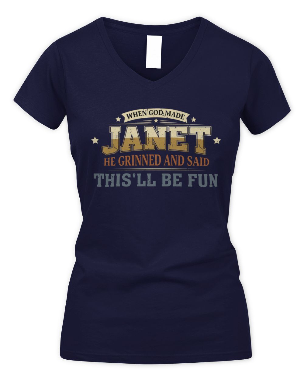When God Made Your Name Funny Heritage T-Shirt JANET M1-80 / Women's V-Neck T-Shirt / navy