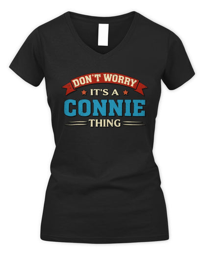 Don't Worry It's a Your Name Thing Funny Retro T-Shirt CONNIE M1-57 / Women's V-Neck T-Shirt / black