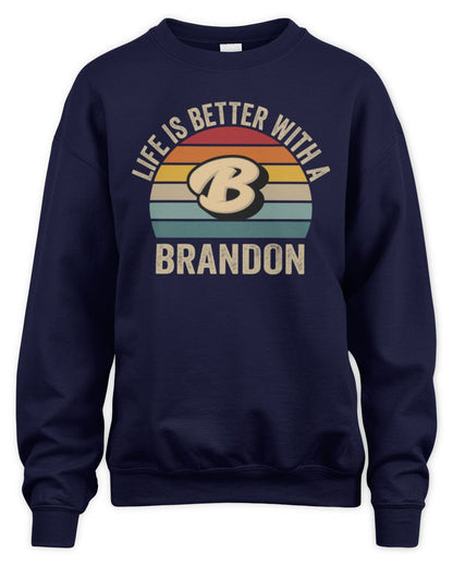 Life Is Better with Name Vintage Sun Shirt BRANDON M1-50 / Unisex Sweatshirt / navy
