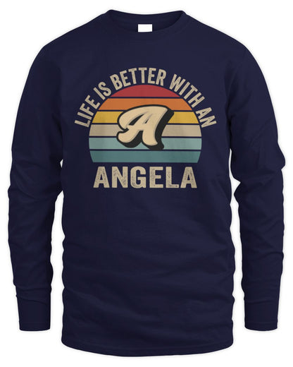 Life Is Better with Name Vintage Sun Shirt ANGELA M1-50 / Men's Long Sleeved T-Shirt / navy