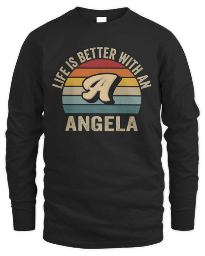 Life Is Better with Name Vintage Sun Shirt ANGELA M1-50 / Men's Long Sleeved T-Shirt / black