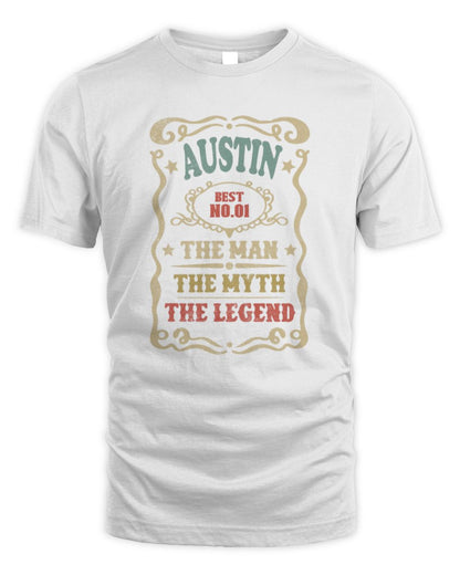 The Man The Myth The Legend Vintage Gold Wine Shirt AUSTIN M1-52 / Unisex Standard T-Shirt / white