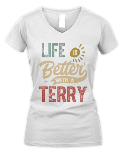 Life Is Better With a Name Personalized Retro T-Shirt TERRY-48 / Women's V-Neck T-Shirt / white