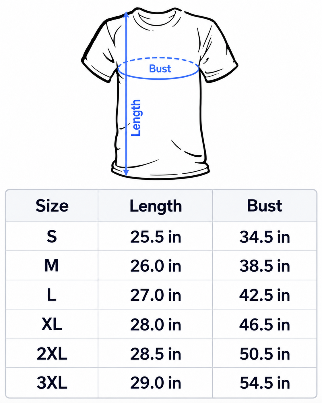 Women's Standard T-Shirt size chart