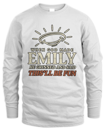 When God Made Your Name Funny Western T-Shirt T-Shirt EMILY M1-S82 / Men's Long Sleeved T-Shirt / white