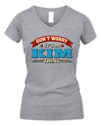 Don't Worry It's a Your Name Thing Funny Retro T-Shirt KIM M1-57 / Women's V-Neck T-Shirt / sport grey