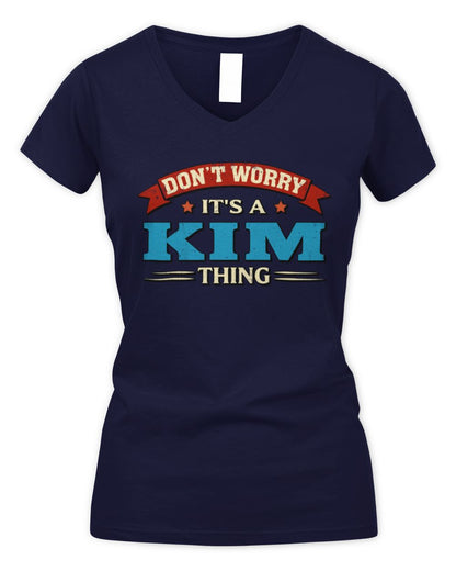 Don't Worry It's a Your Name Thing Funny Retro T-Shirt KIM M1-57 / Women's V-Neck T-Shirt / navy