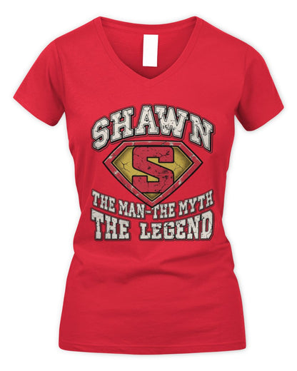 The Man The Myth The Legend Superman Graphic T-Shirt SHAWN M1-74 / Women's V-Neck T-Shirt / red