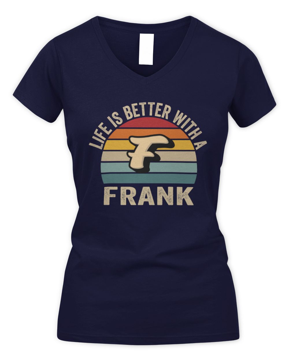 Life Is Better with Name Vintage Sun Shirt FRANK M1-50 / Women's V-Neck T-Shirt / navy