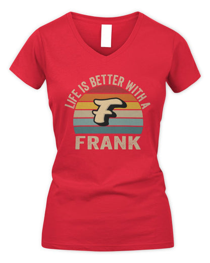 Life Is Better with Name Vintage Sun Shirt FRANK M1-50 / Women's V-Neck T-Shirt / red