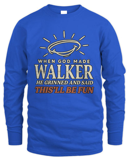 When God Made Your Name Funny Western T-Shirt T-Shirt WALKER M1-S82 / Men's Long Sleeved T-Shirt / royal