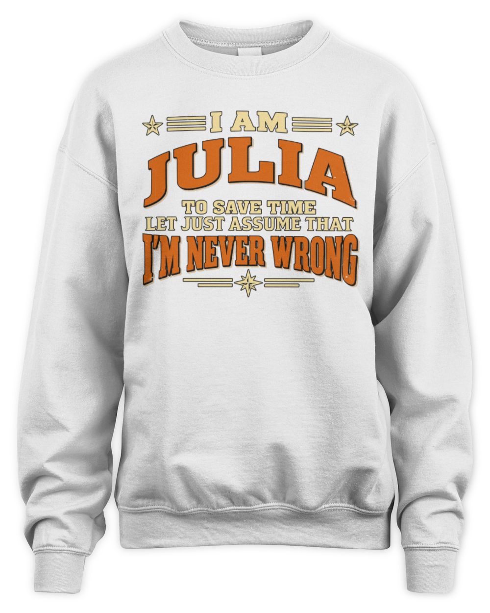 I'm Name Let's Just Assume I'm Never Wrong Retro Shirt JULIA M1-64 / Unisex Sweatshirt / white