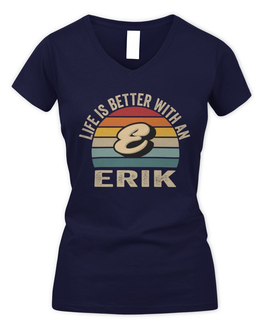 Life Is Better with Name Vintage Sun Shirt ERIK M1-50 / Women's V-Neck T-Shirt / navy