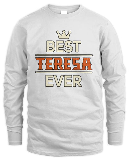 Best Your Name With Crown Shirt TERESA M1-59 / Men's Long Sleeved T-Shirt / white