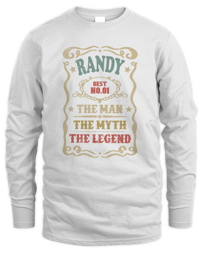 The Man The Myth The Legend Vintage Gold Wine Shirt RANDY M1-52 / Men's Long Sleeved T-Shirt / white