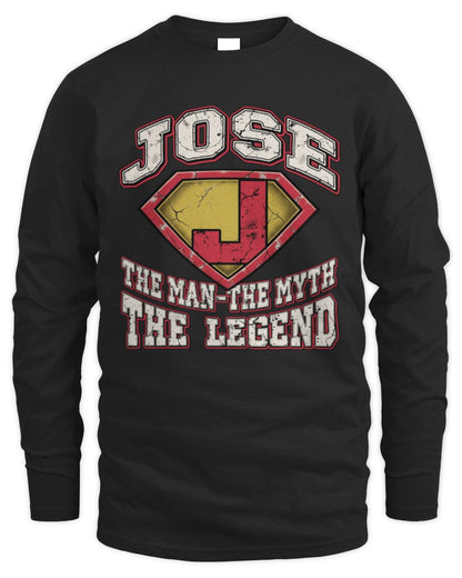 The Man The Myth The Legend Superman Graphic T-Shirt JOSE M1-74 / Men's Long Sleeved T-Shirt / black