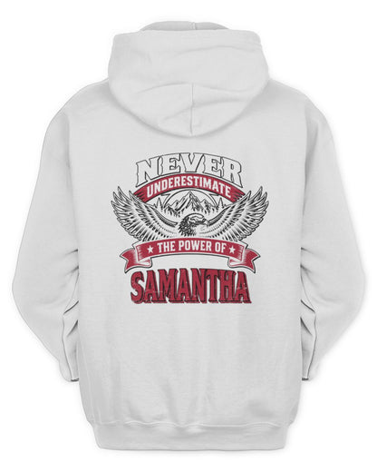Never Underestimate Your Name Eagle Mountain Shirt SAMANTHA M1-61 / Unisex Hoodie / white