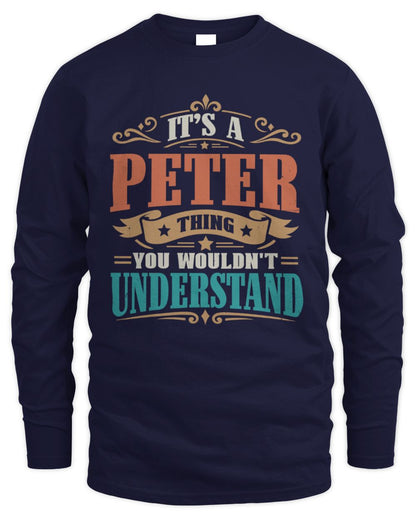 It’s a Name Thing Personalized Retro T-Shirt PETER M1-47 / Men's Long Sleeved T-Shirt / navy