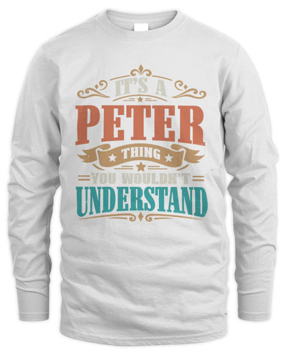 It’s a Name Thing Personalized Retro T-Shirt PETER M1-47 / Men's Long Sleeved T-Shirt / white