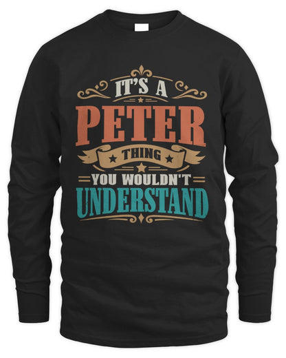 It’s a Name Thing Personalized Retro T-Shirt PETER M1-47 / Men's Long Sleeved T-Shirt / black