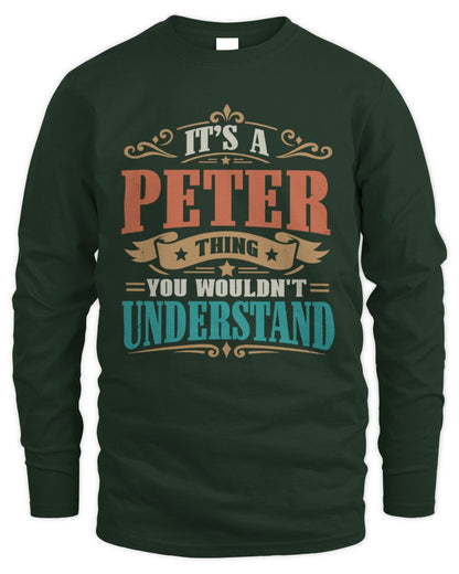 It’s a Name Thing Personalized Retro T-Shirt PETER M1-47 / Men's Long Sleeved T-Shirt / forest green