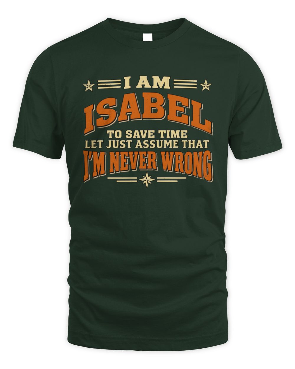 I'm Name Let's Just Assume I'm Never Wrong Retro Shirt ISABEL M1-64 / Unisex Standard T-Shirt / forest green
