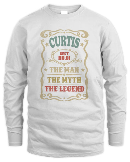 The Man The Myth The Legend Vintage Gold Wine Shirt CURTIS M1-52 / Men's Long Sleeved T-Shirt / white