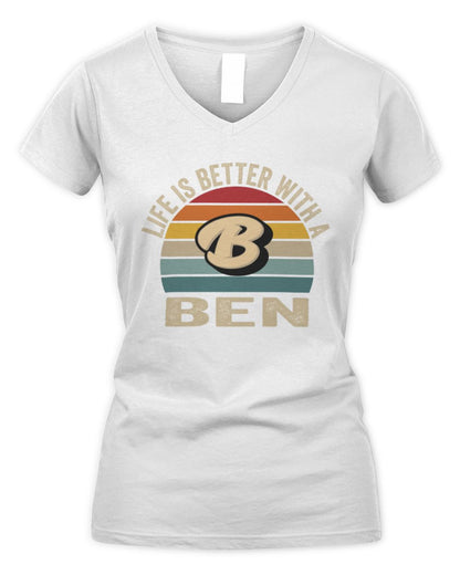 Life Is Better with Name Vintage Sun Shirt BEN M1-50 / Women's V-Neck T-Shirt / white