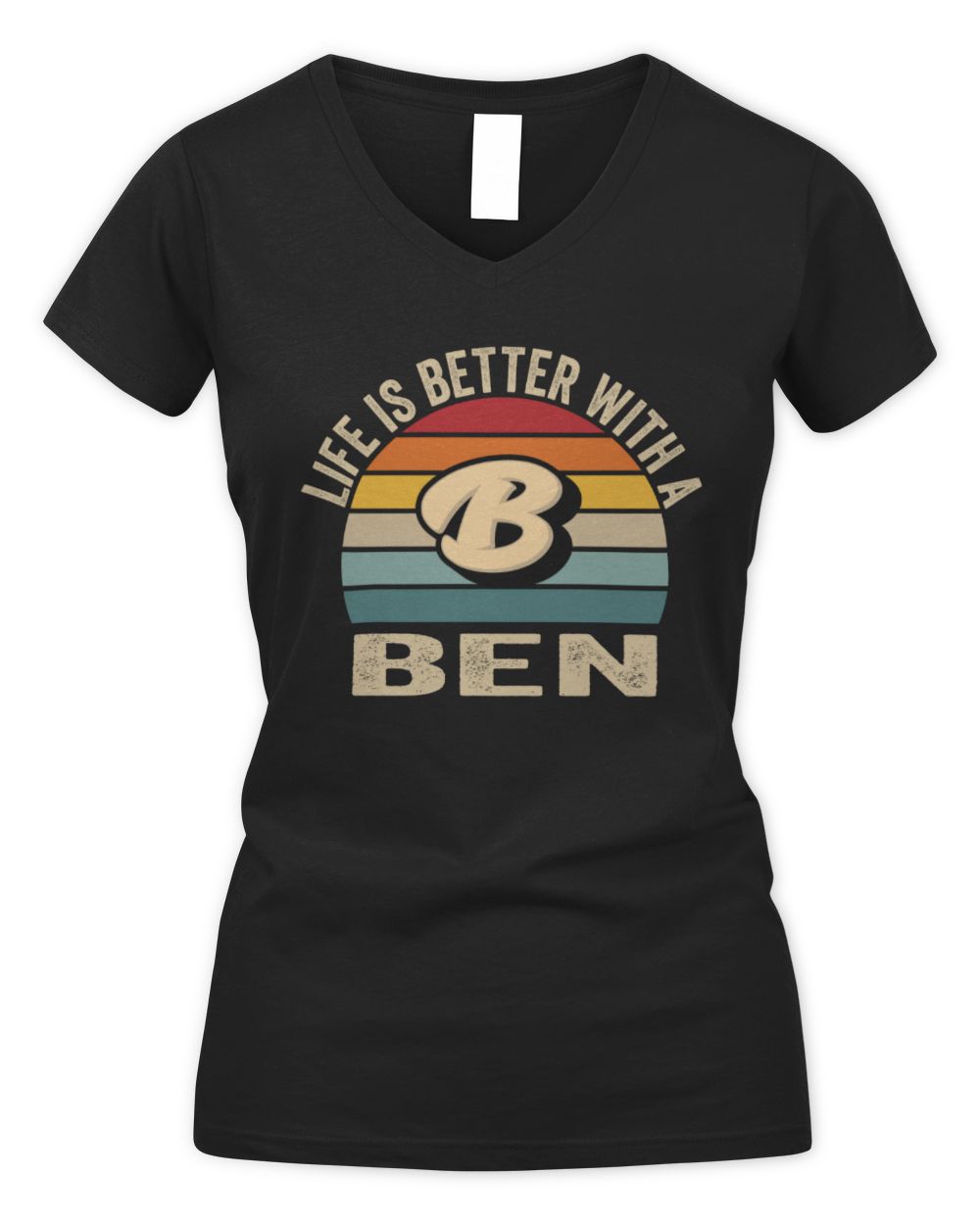 Life Is Better with Name Vintage Sun Shirt BEN M1-50 / Women's V-Neck T-Shirt / black