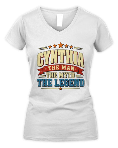 The Man The Myth The Legend Ribbon Vintage T-Shirt CYNTHIA M1-56 / Women's V-Neck T-Shirt / white