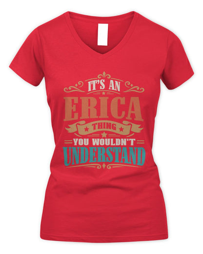 It’s a Name Thing Personalized Retro T-Shirt ERICA M1-47 / Women's V-Neck T-Shirt / red