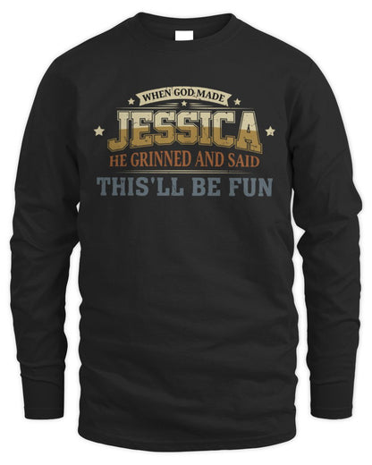 When God Made Your Name Funny Heritage T-Shirt JESSICA M1-80 / Men's Long Sleeved T-Shirt / black