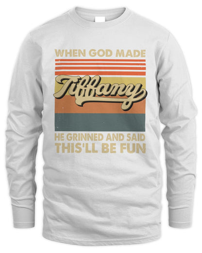 When God Made Your Name He Grinned Vintage T-Shirt TIFFANY M1-55 / Men's Long Sleeved T-Shirt / white