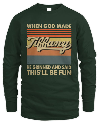 When God Made Your Name He Grinned Vintage T-Shirt TIFFANY M1-55 / Men's Long Sleeved T-Shirt / forest green