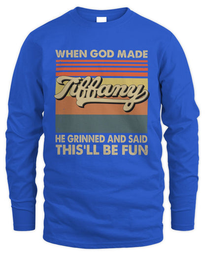 When God Made Your Name He Grinned Vintage T-Shirt TIFFANY M1-55 / Men's Long Sleeved T-Shirt / royal