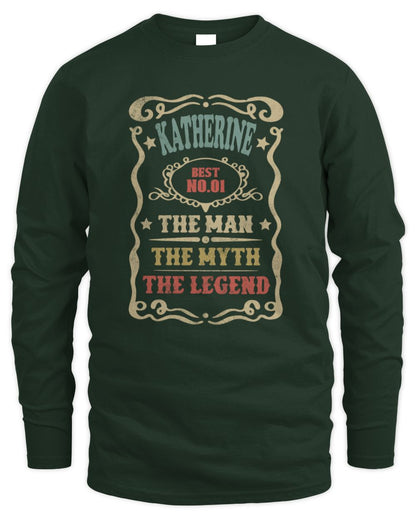 The Man The Myth The Legend Vintage Gold Wine Shirt KATHERINE M1-52 / Men's Long Sleeved T-Shirt / forest green