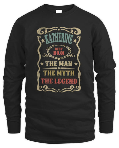 The Man The Myth The Legend Vintage Gold Wine Shirt KATHERINE M1-52 / Men's Long Sleeved T-Shirt / black