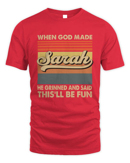 When God Made Your Name He Grinned Vintage T-Shirt SARAH M1-55 / Unisex Standard T-Shirt / red