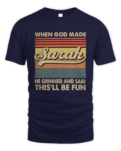 When God Made Your Name He Grinned Vintage T-Shirt SARAH M1-55 / Unisex Standard T-Shirt / navy