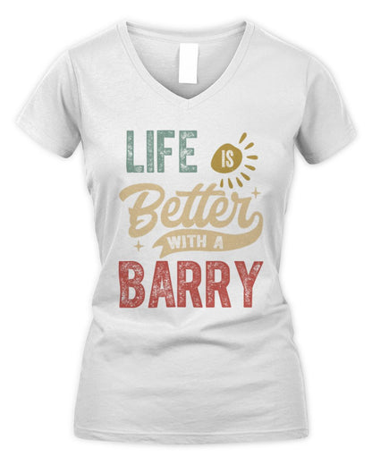 Life Is Better With a Name Personalized Retro T-Shirt BARRY-48 / Women's V-Neck T-Shirt / white