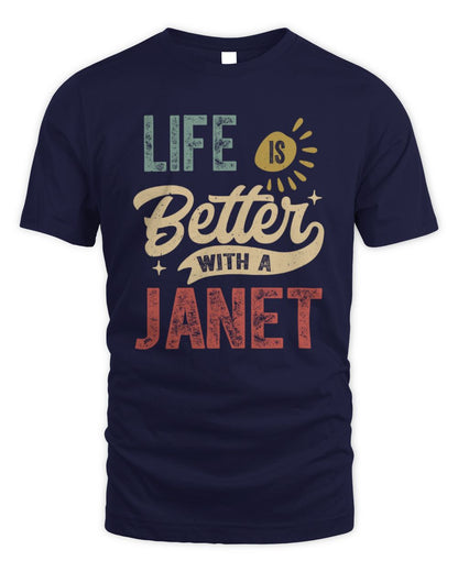 Life Is Better With a Name Personalized Retro T-Shirt JANET-48 / Unisex Standard T-Shirt / navy
